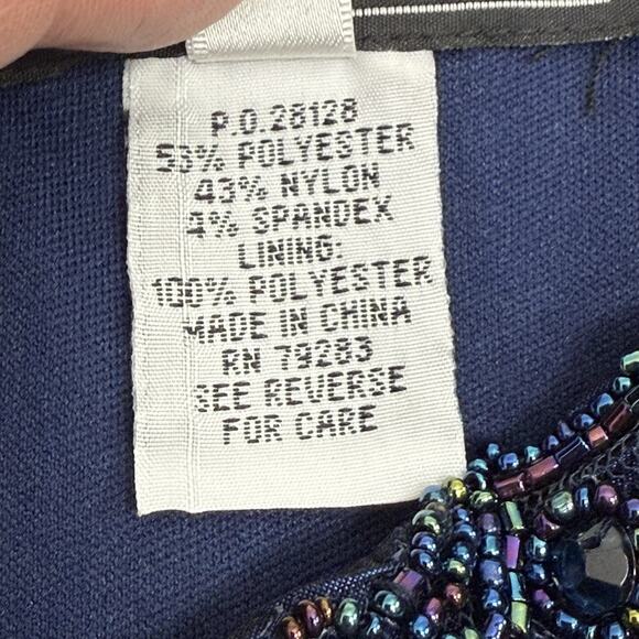 Alex Evenings Dress Size 8 Midnight Blue Formal Gown Long Prom Beaded Ruched NWT - Picture 6 of 11